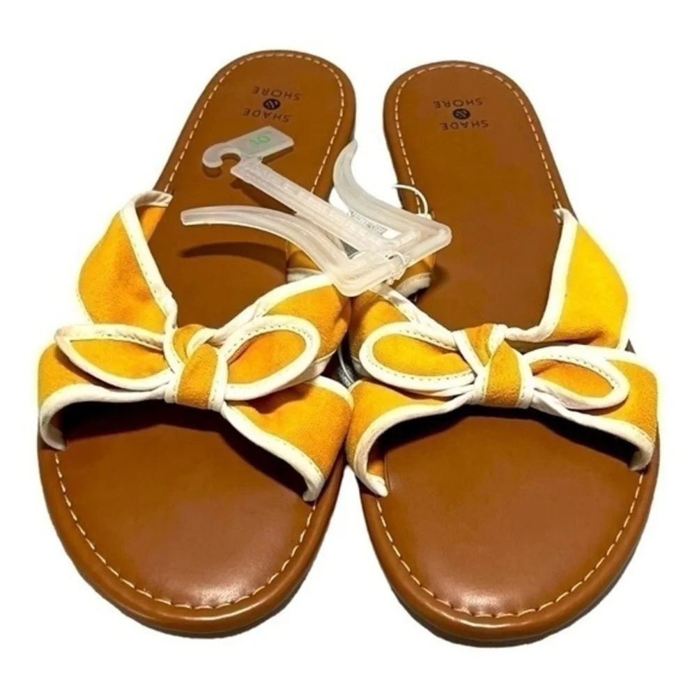 Shade & Shore Yellow White Bow Knot Slip-On Sandals Women’s Size 10 - Picture 5 of 9